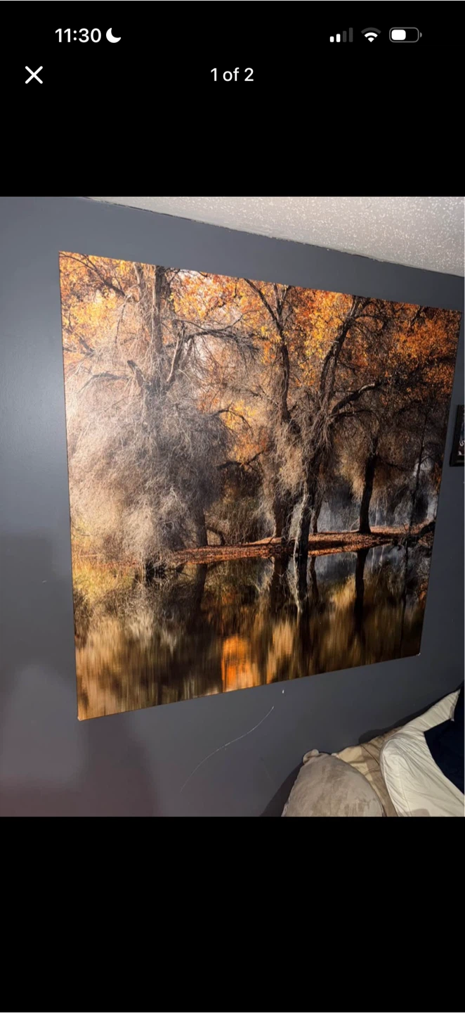 Large Canvas Print of Autumn Trees and Water Reflection