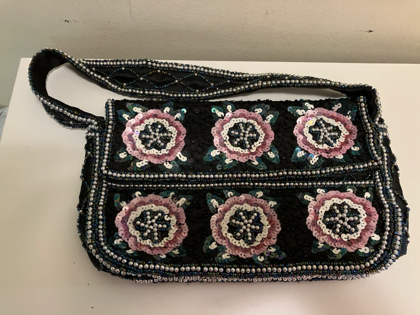Embellished Clutch Handbag with Floral Sequins - photo 2