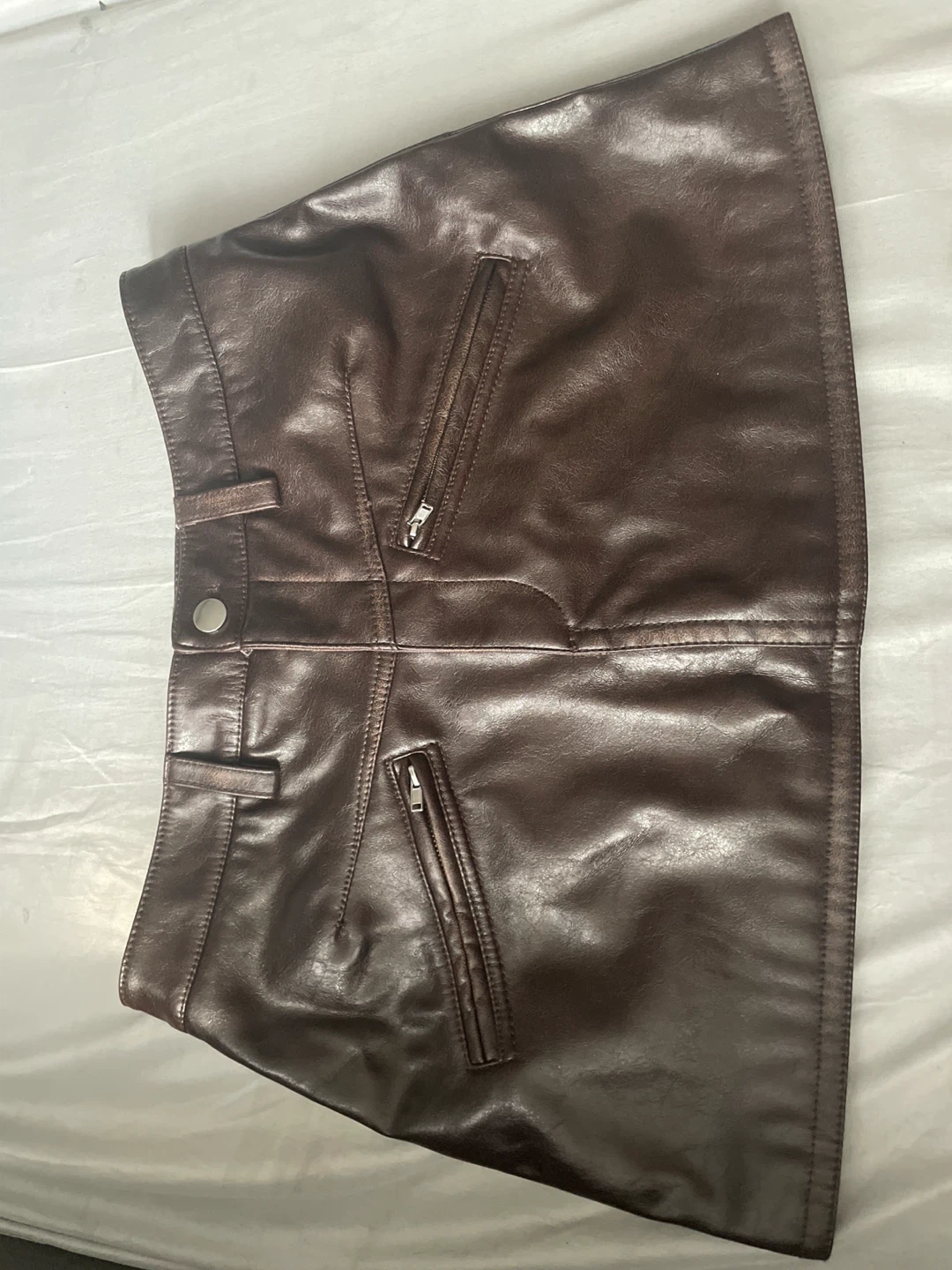 H&M Edition Faux Leather Mini Skirt Brown Size 4 - photo 3