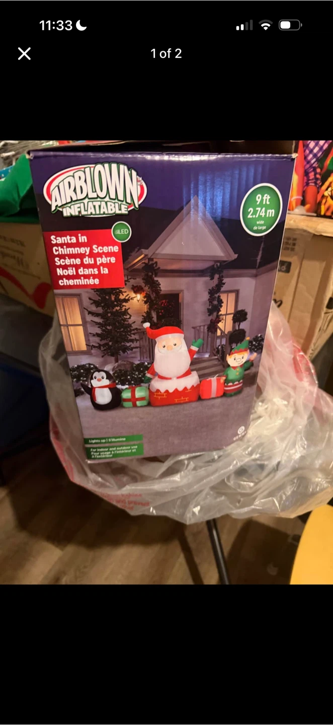 Gemmy Airblown Inflatable 9 ft Santa in Chimney Scene Decoration
