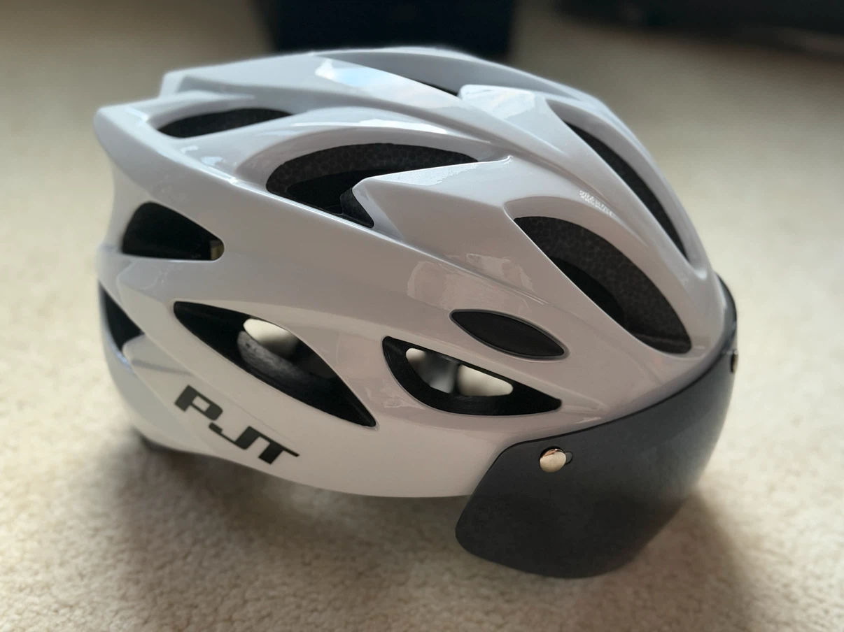 PJT White Cycling Helmet with Visor