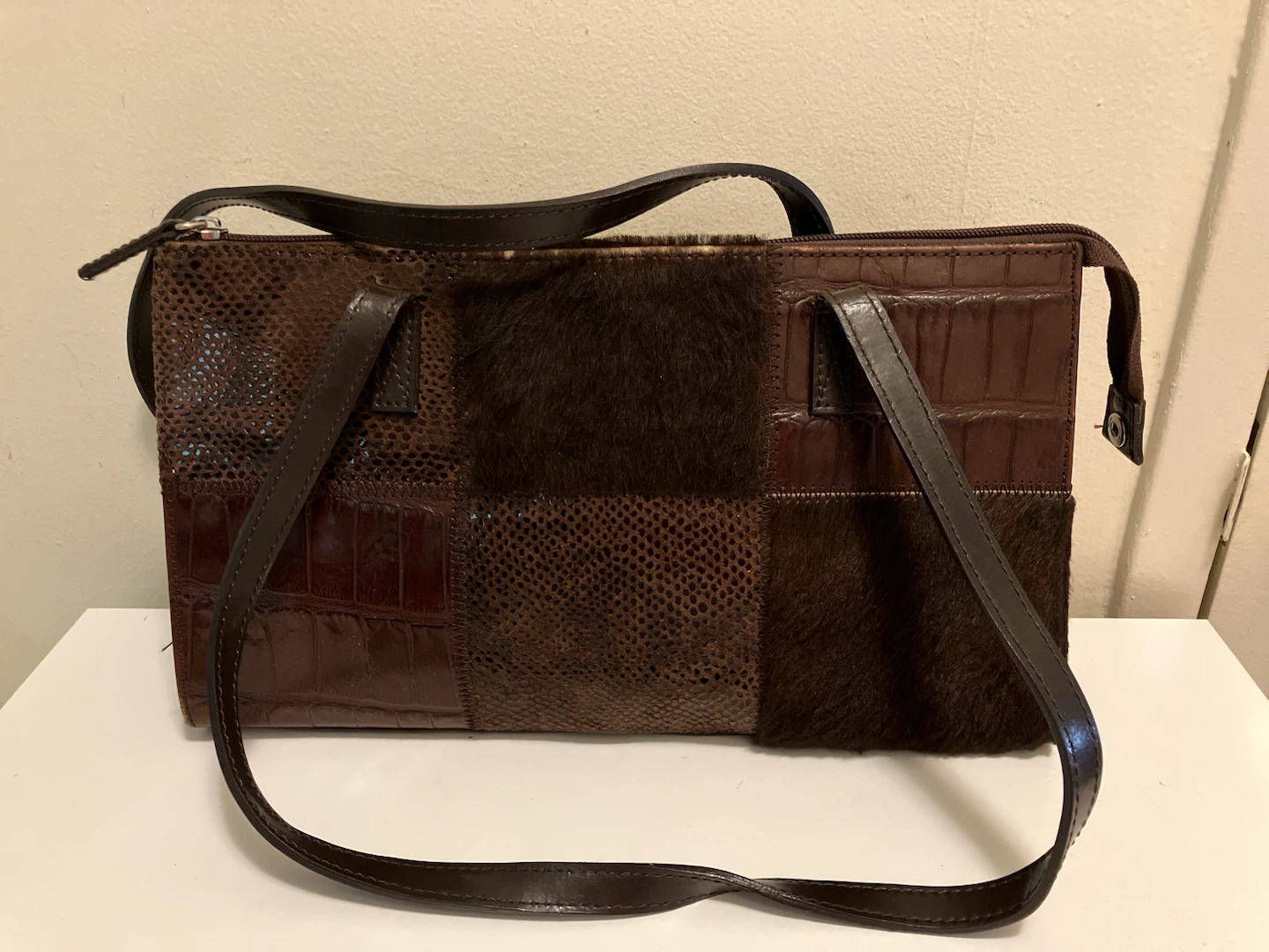 Patchwork Tote Bag - Brown Leather & Fur - photo 3