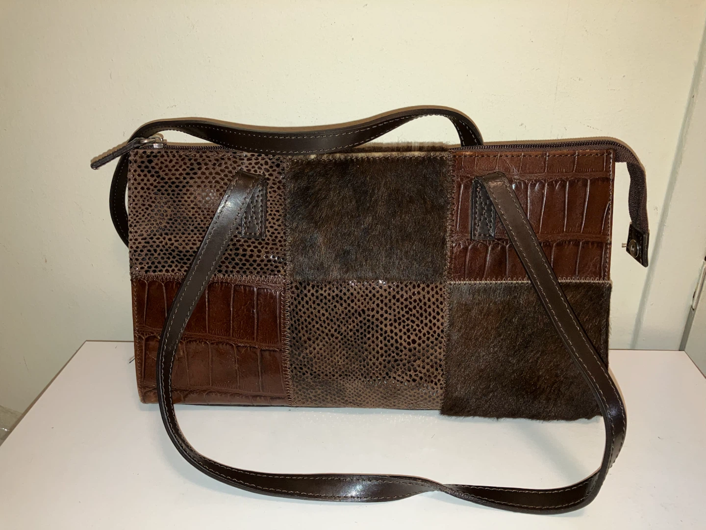 Patchwork Tote Bag - Brown Leather & Fur - photo 4