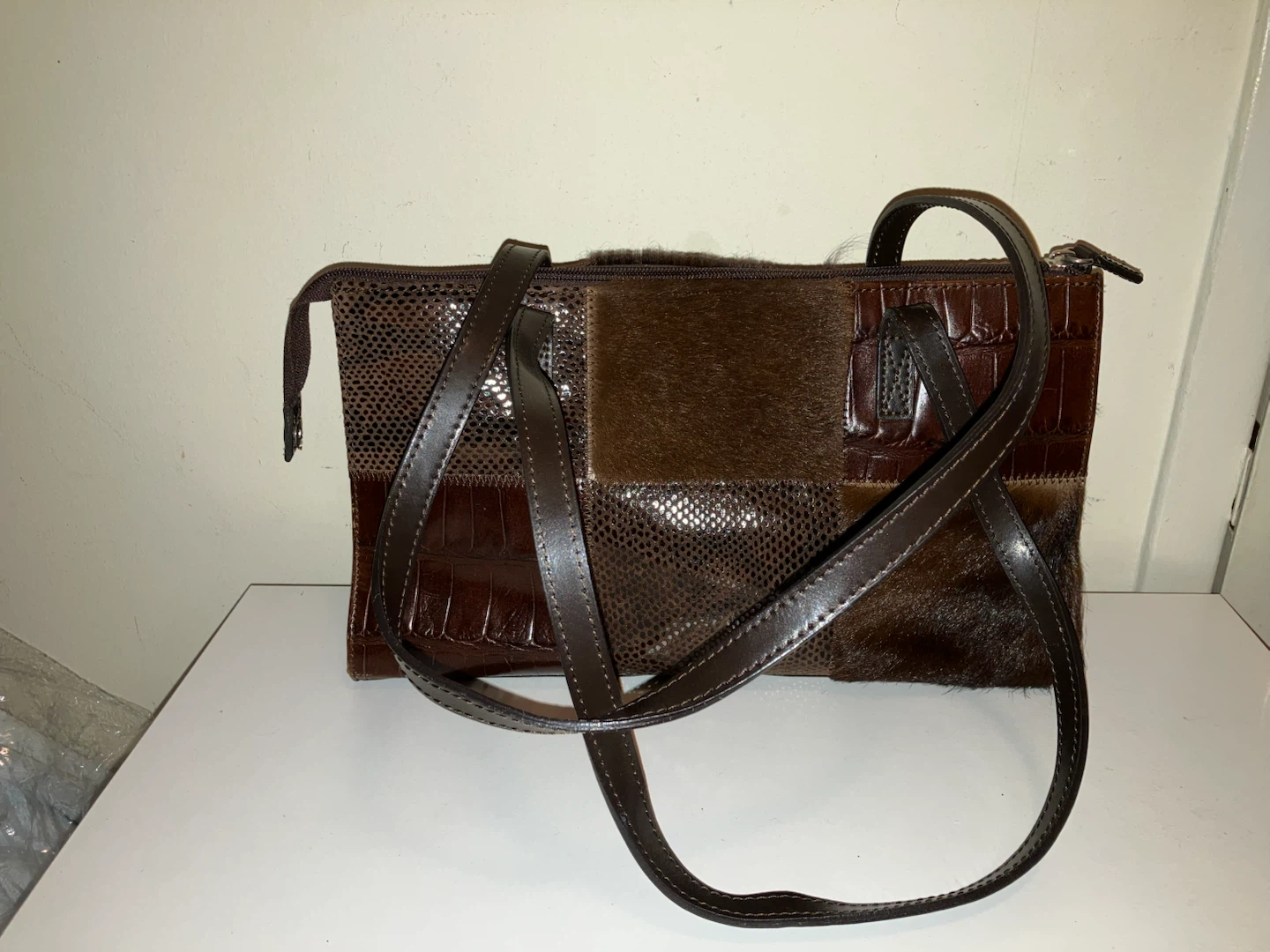 Patchwork Tote Bag - Brown Leather & Fur - photo 5