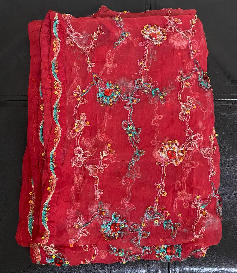 Red Embroidered Dupatta Scarf