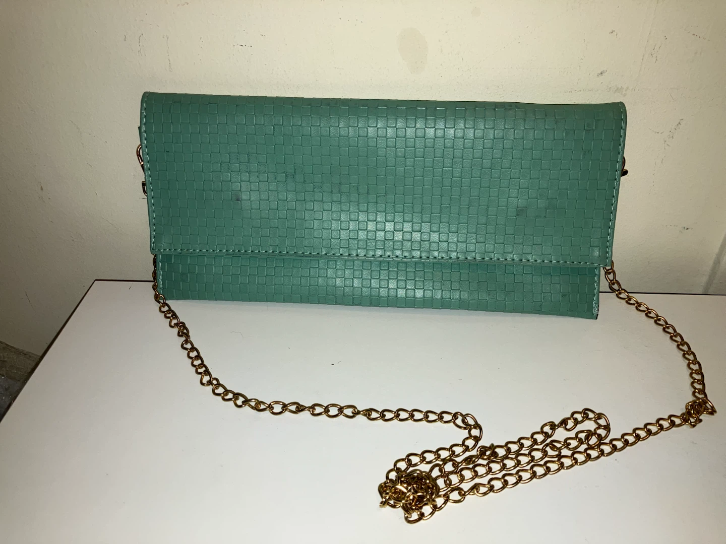 Teal Clutch with Gold Chain