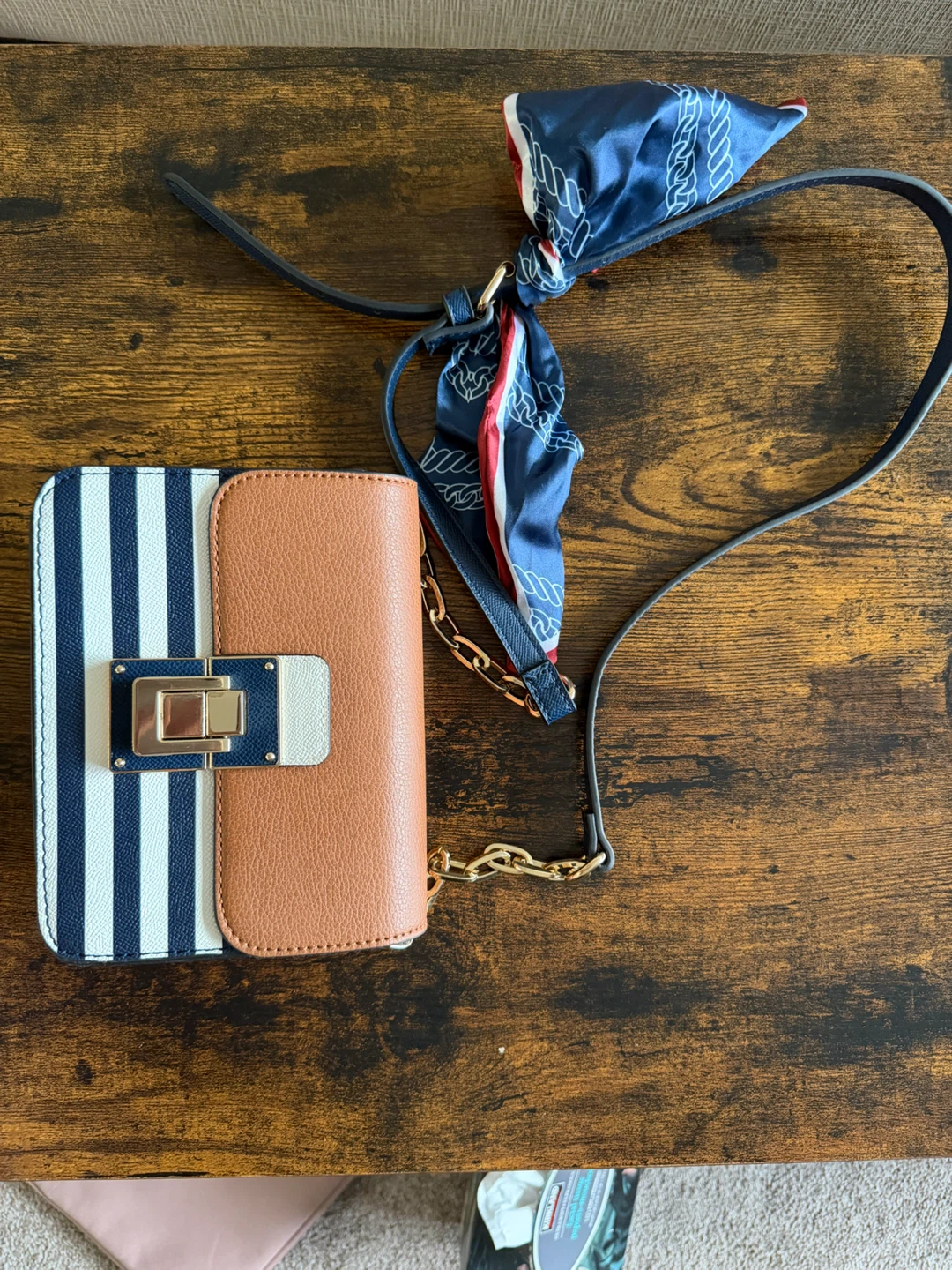 Striped Crossbody Purse with Scarf Accent - photo 2