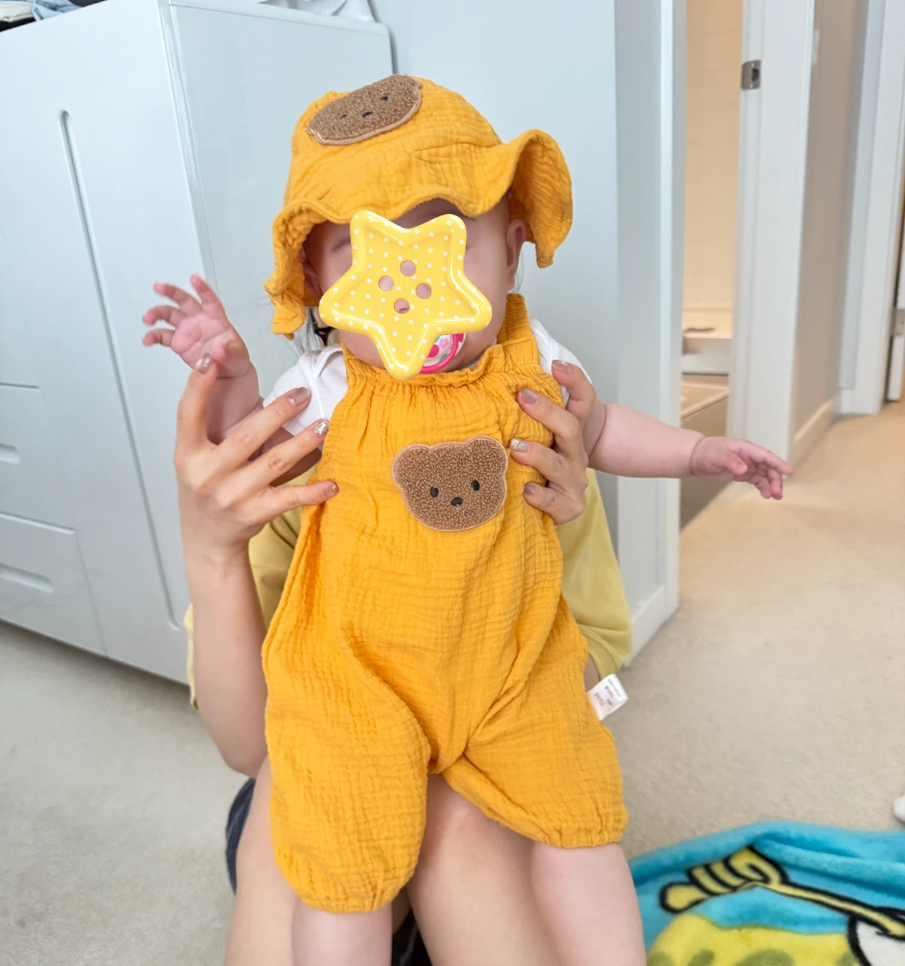 Yellow Bear Baby Romper and Hat Set