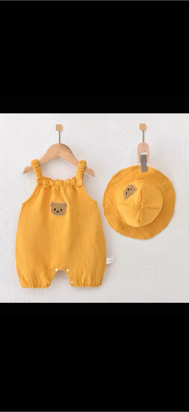 Yellow Bear Baby Romper and Hat Set - photo 2