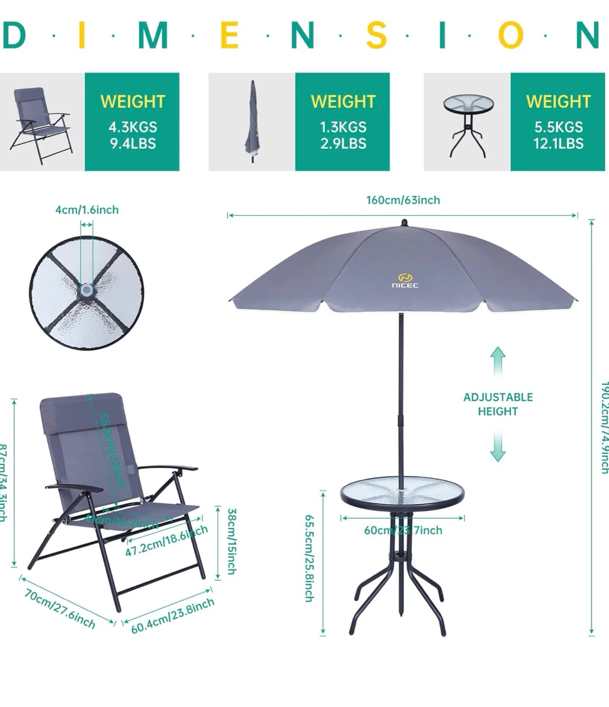 Nice C 4-Piece Outdoor Dining Set with Umbrella G4P - photo 3