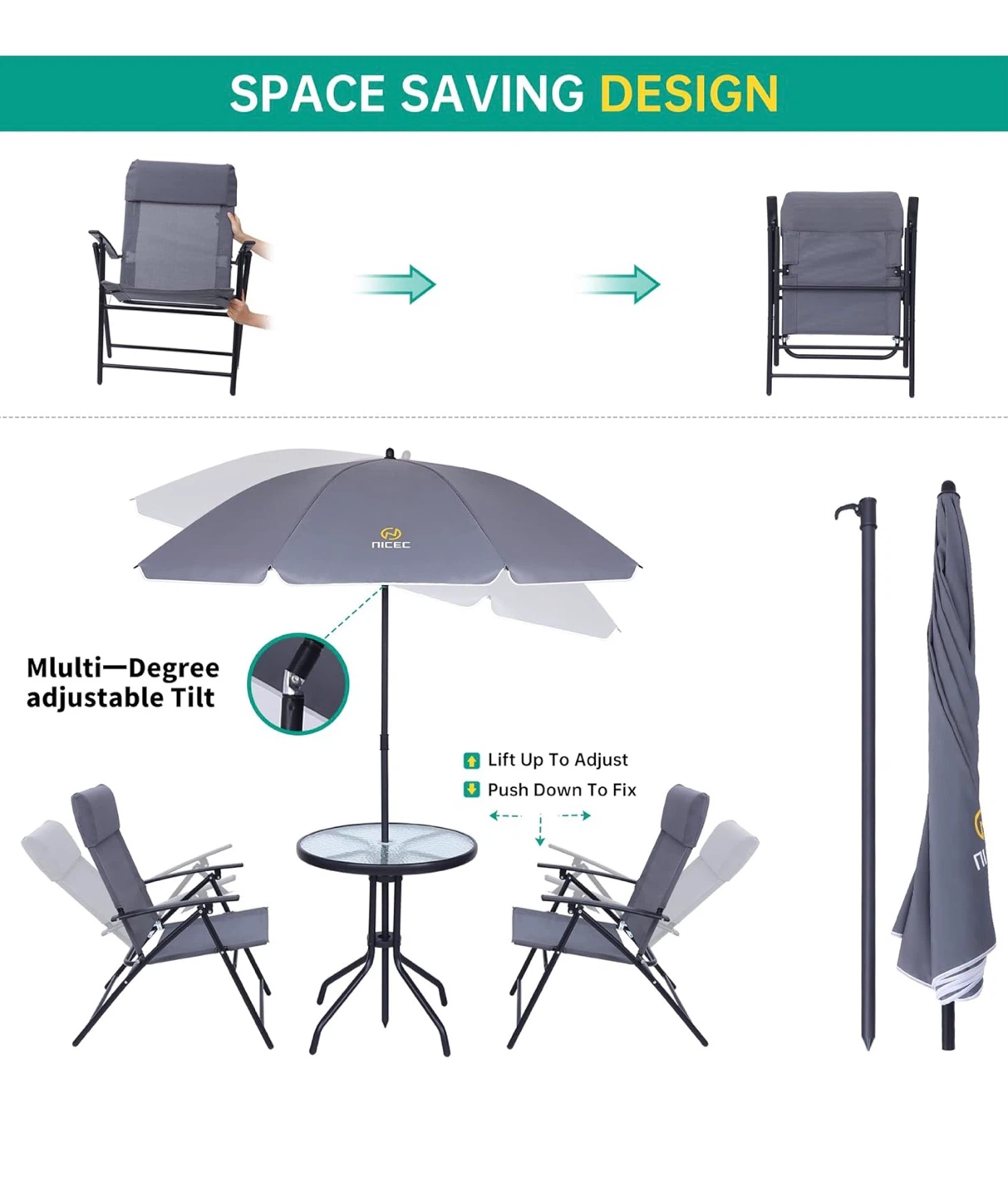 Nice C 4-Piece Outdoor Dining Set with Umbrella G4P - photo 4