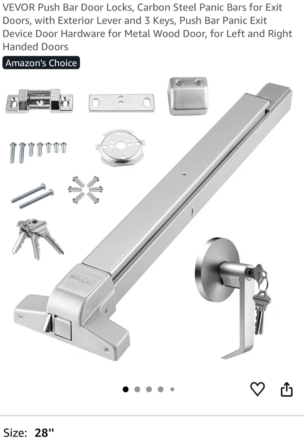 VEVOR Push Bar Door Lock - 27.5" / 698mm