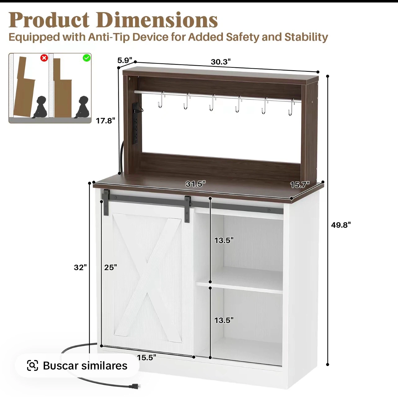 Farmhouse Style Coffee Bar Cabinet with Storage - photo 2