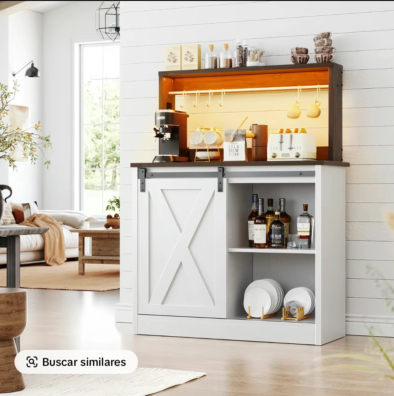 Farmhouse Style Coffee Bar Cabinet with Storage - photo 3