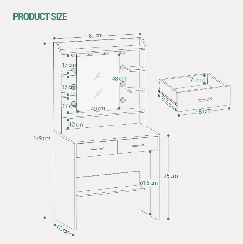 White Vanity Desk with Lights and Mirror - photo 2