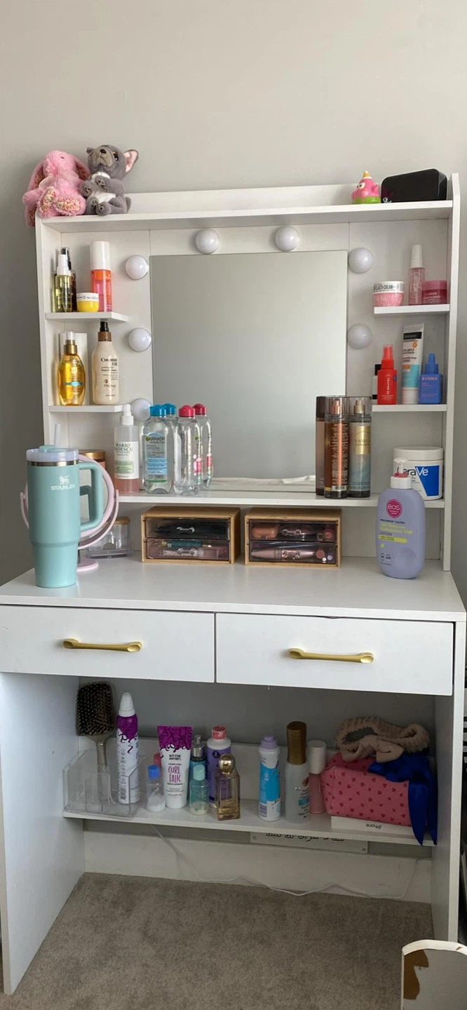 White Vanity Desk with Lights and Mirror - photo 3