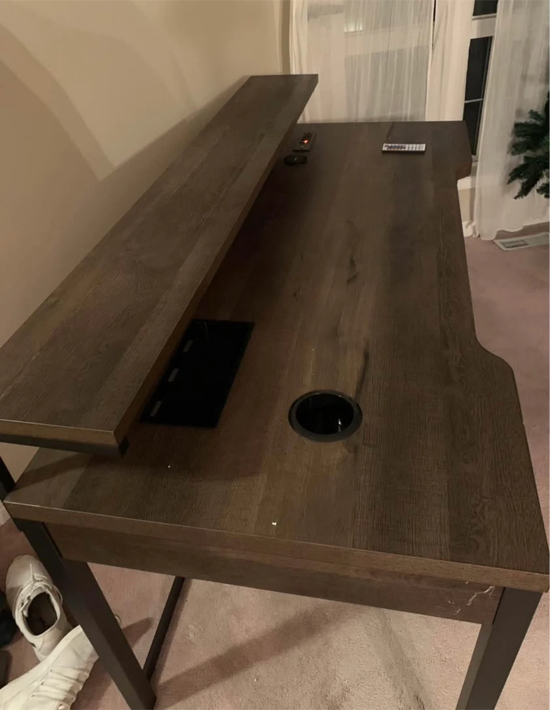 Dark Wood Computer Desk with Shelf