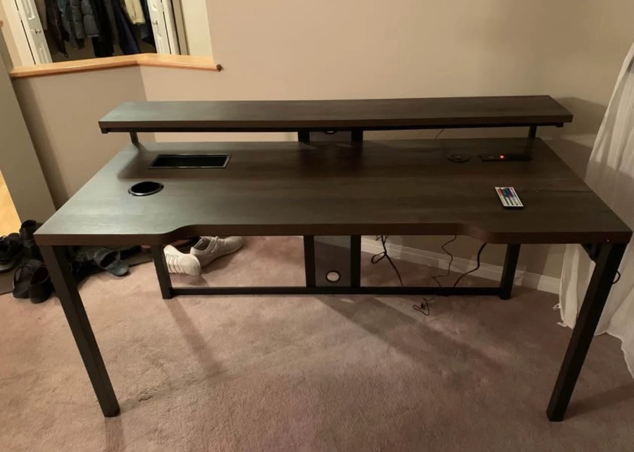 Dark Wood Computer Desk with Shelf - photo 2