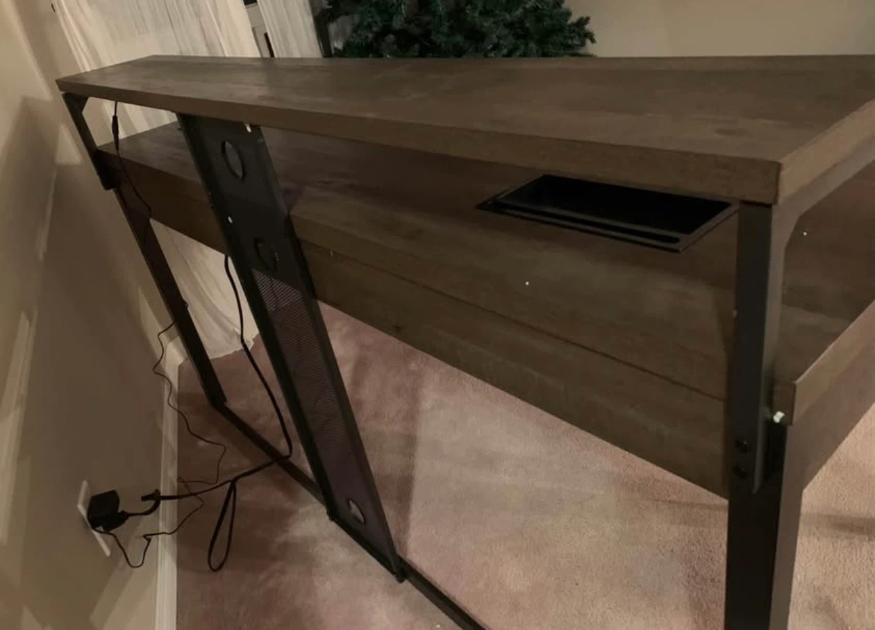 Dark Wood Computer Desk with Shelf - photo 4