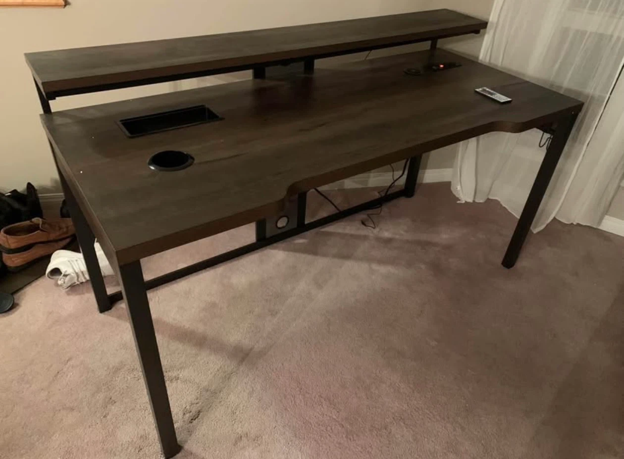 Dark Wood Computer Desk with Shelf - photo 5
