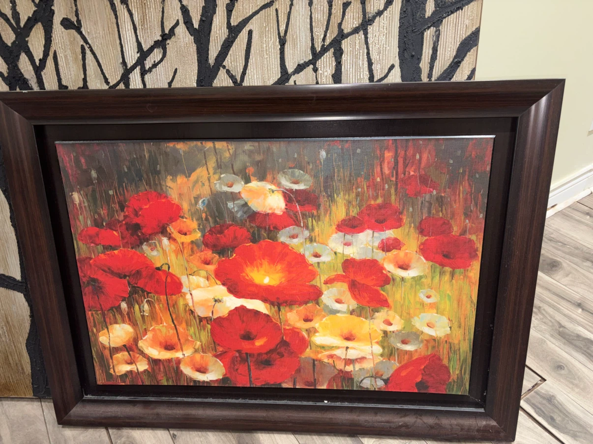 Framed Canvas Wall Art - Red Poppies