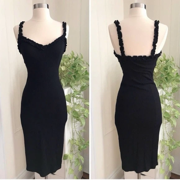 Wilfred Free Aritzia  Ribbed Halo Midi Dress with Ruffle Straps