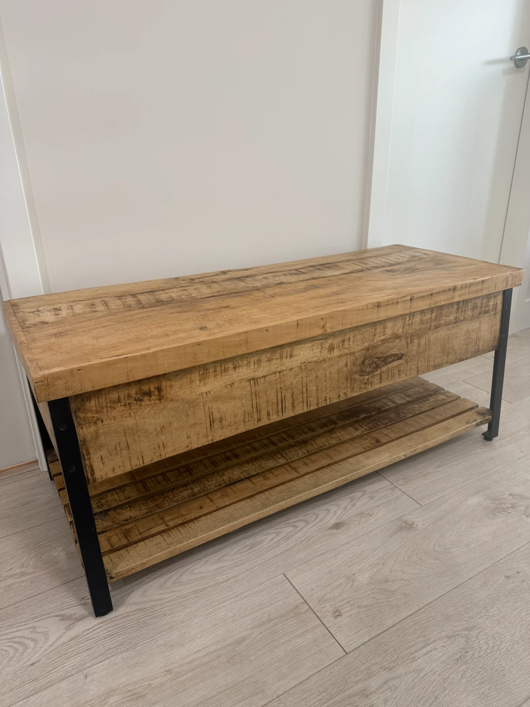 Wooden Storage Bench with Metal Frame