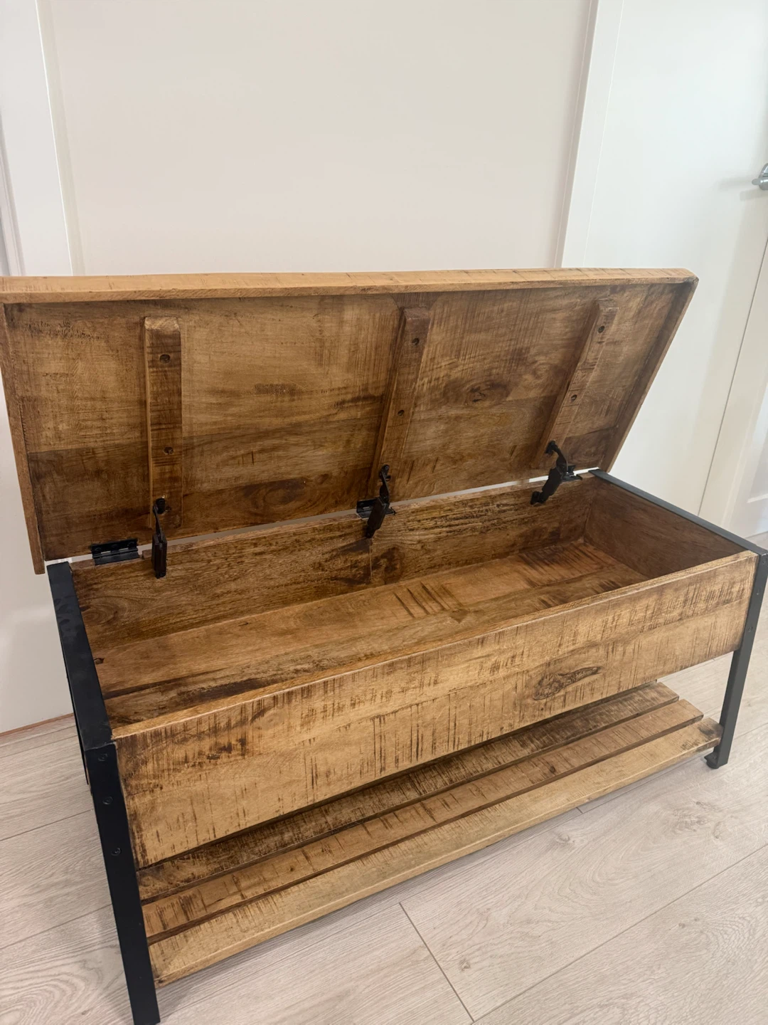 Wooden Storage Bench with Metal Frame - photo 2