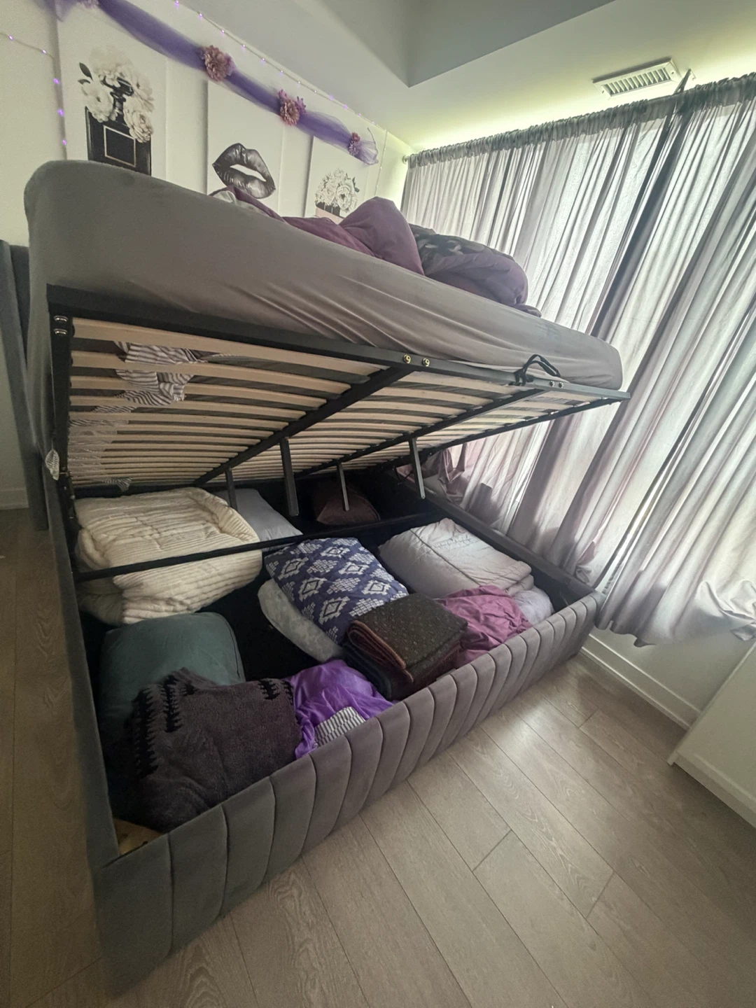 Grey Velvet Upholstered Storage Bed Frame king size - photo 3