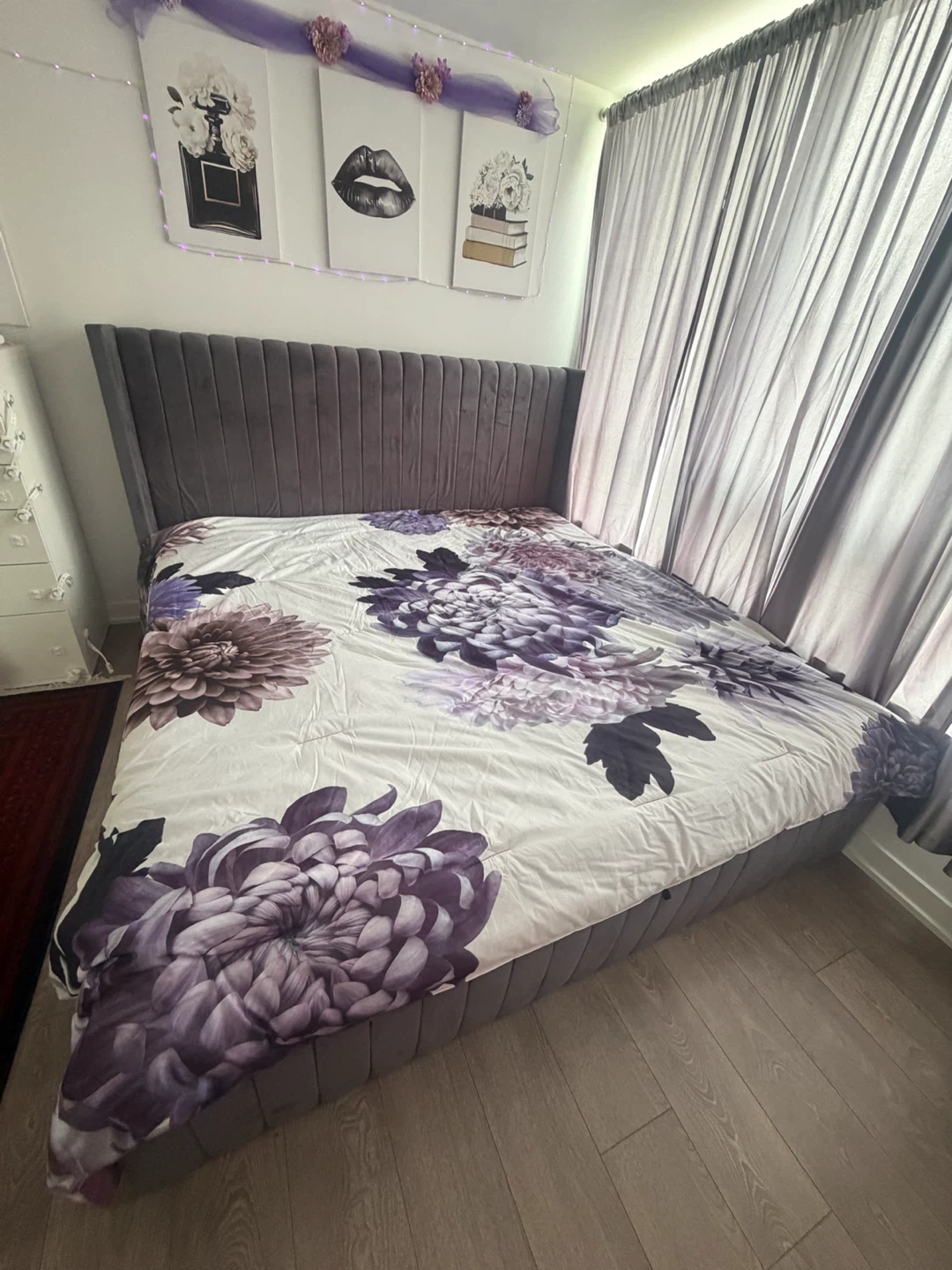 Grey Velvet Upholstered Storage Bed Frame king size - photo 4