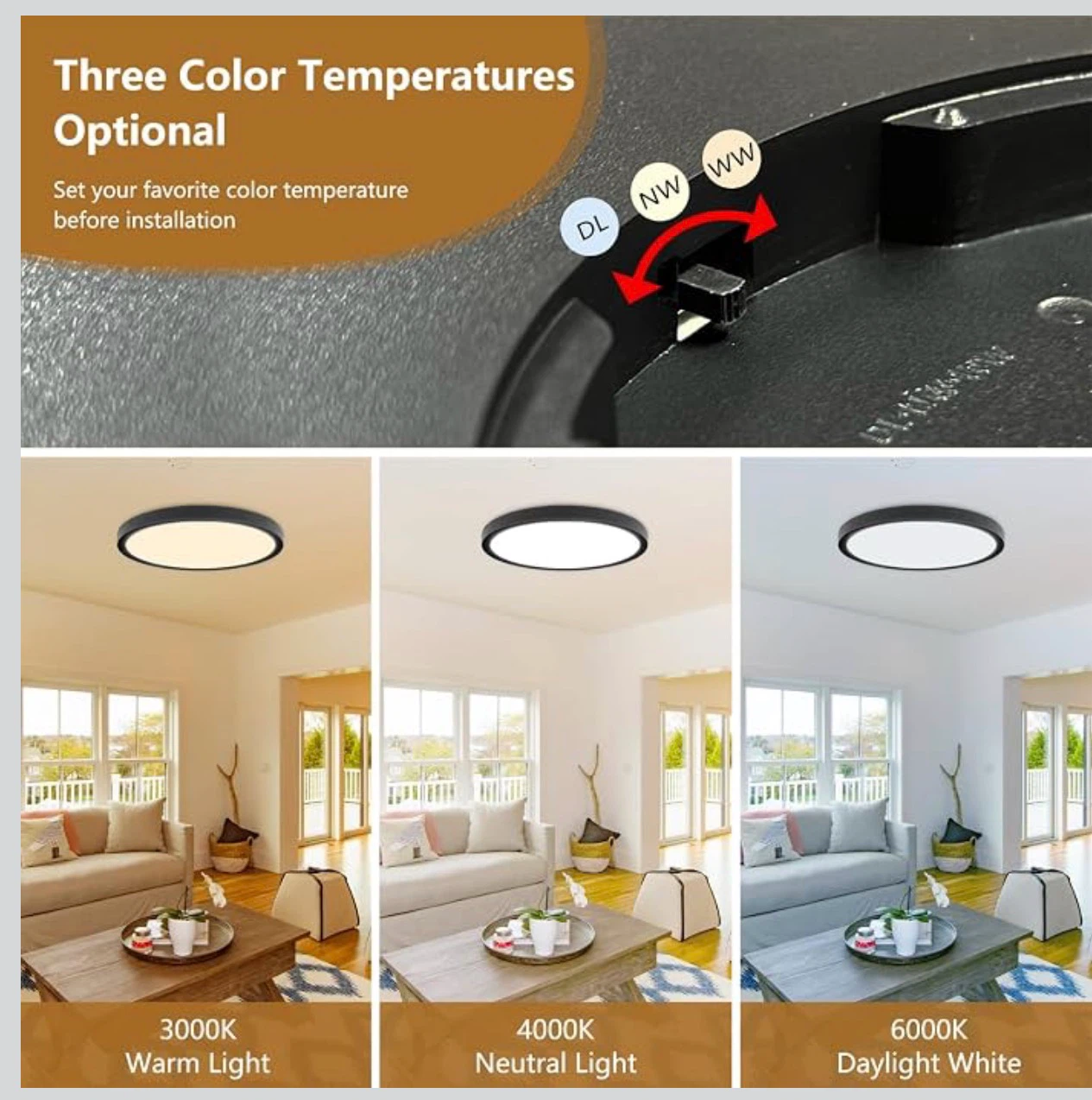 6PK 12 Inch LED Flush Mount Ceiling Light - Black 126 - photo 2