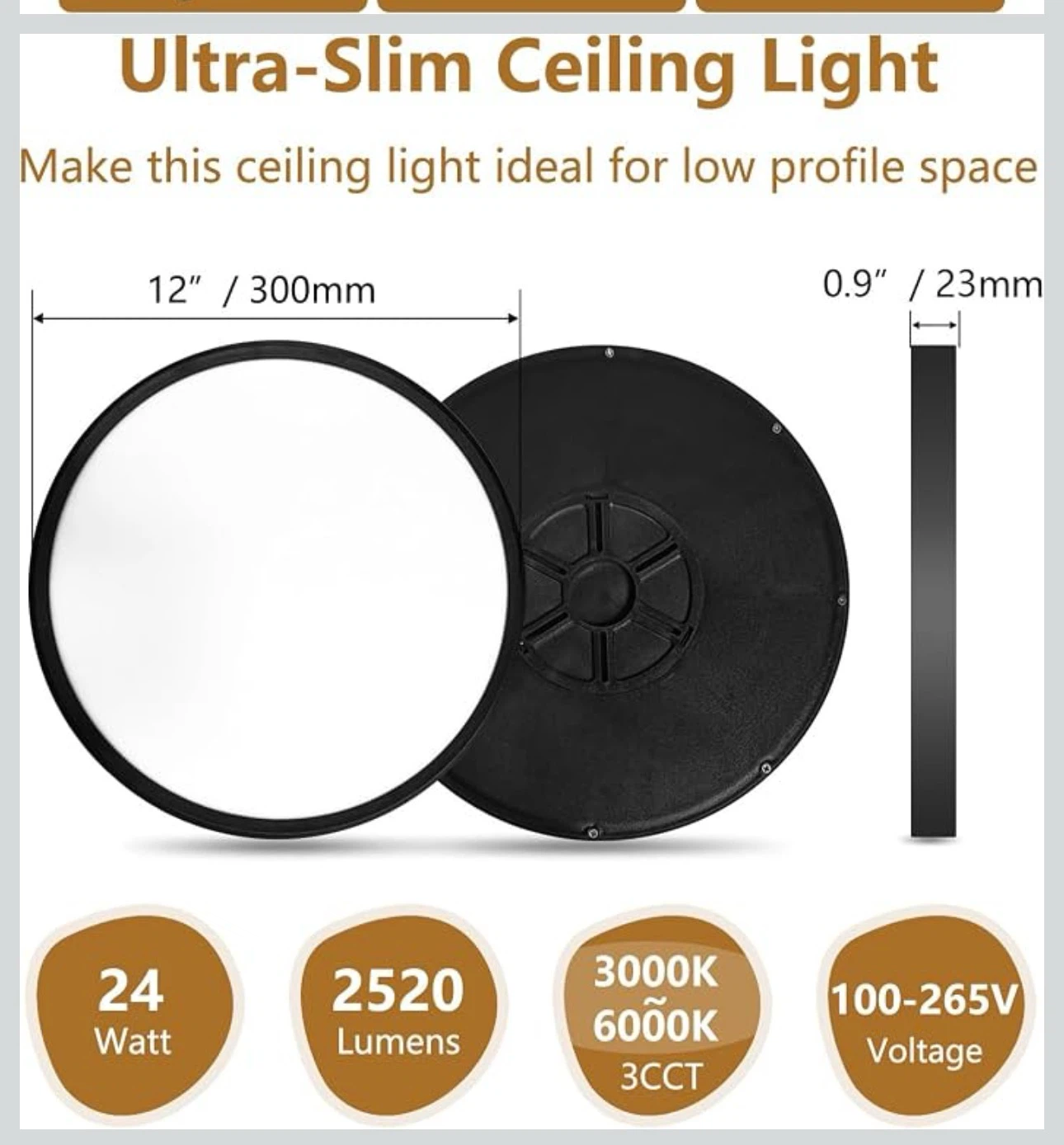 6PK 12 Inch LED Flush Mount Ceiling Light - Black 126 - photo 5