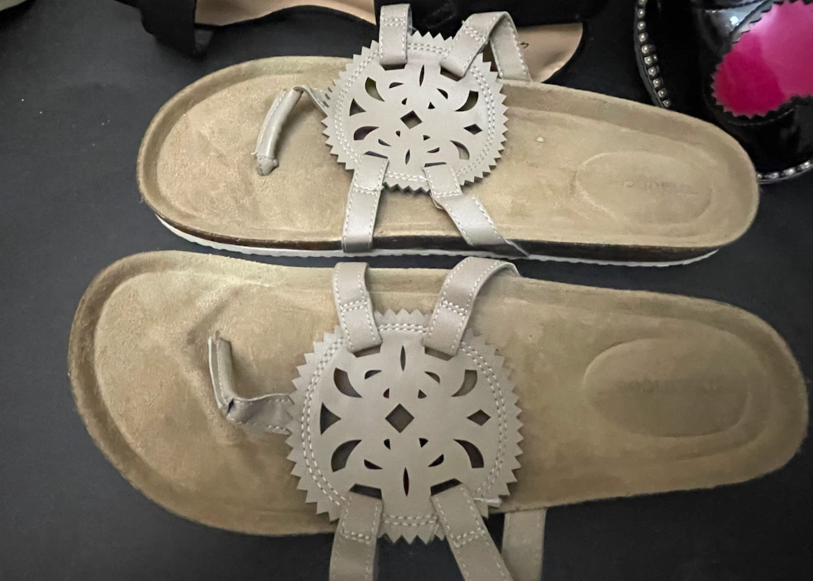 Size 11 Maurice’s  Grey Embellished Thong Sandals