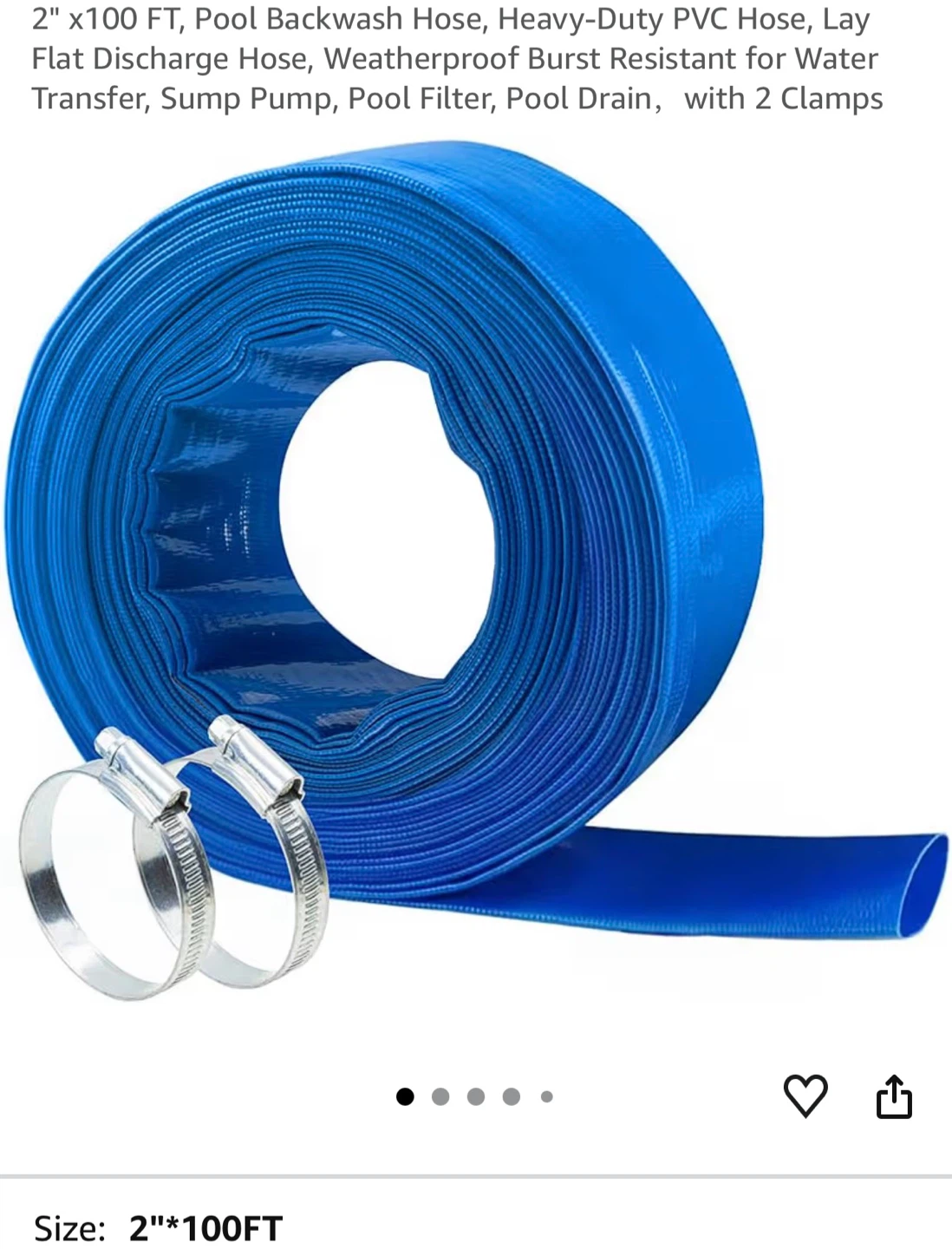 2" x 100FT Pool Backwash Hose with 2 Clamps