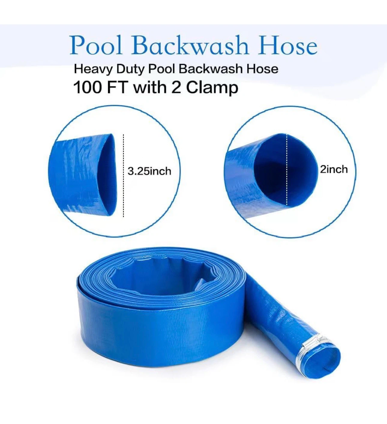 2" x 100FT Pool Backwash Hose with 2 Clamps - photo 2