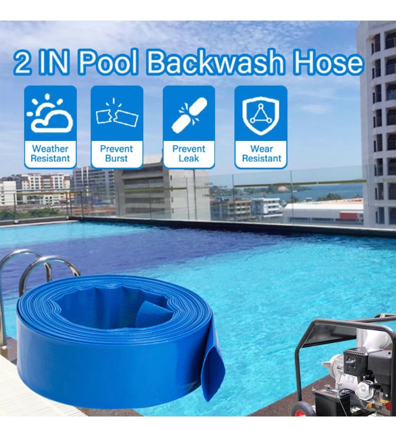 2" x 100FT Pool Backwash Hose with 2 Clamps - photo 5