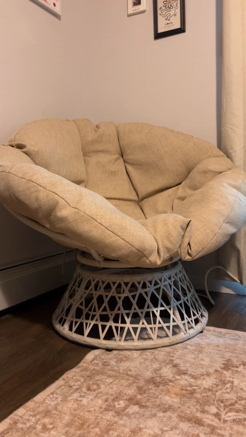 360 Swivel Tan Papasan Chair with White Woven Base - photo 2