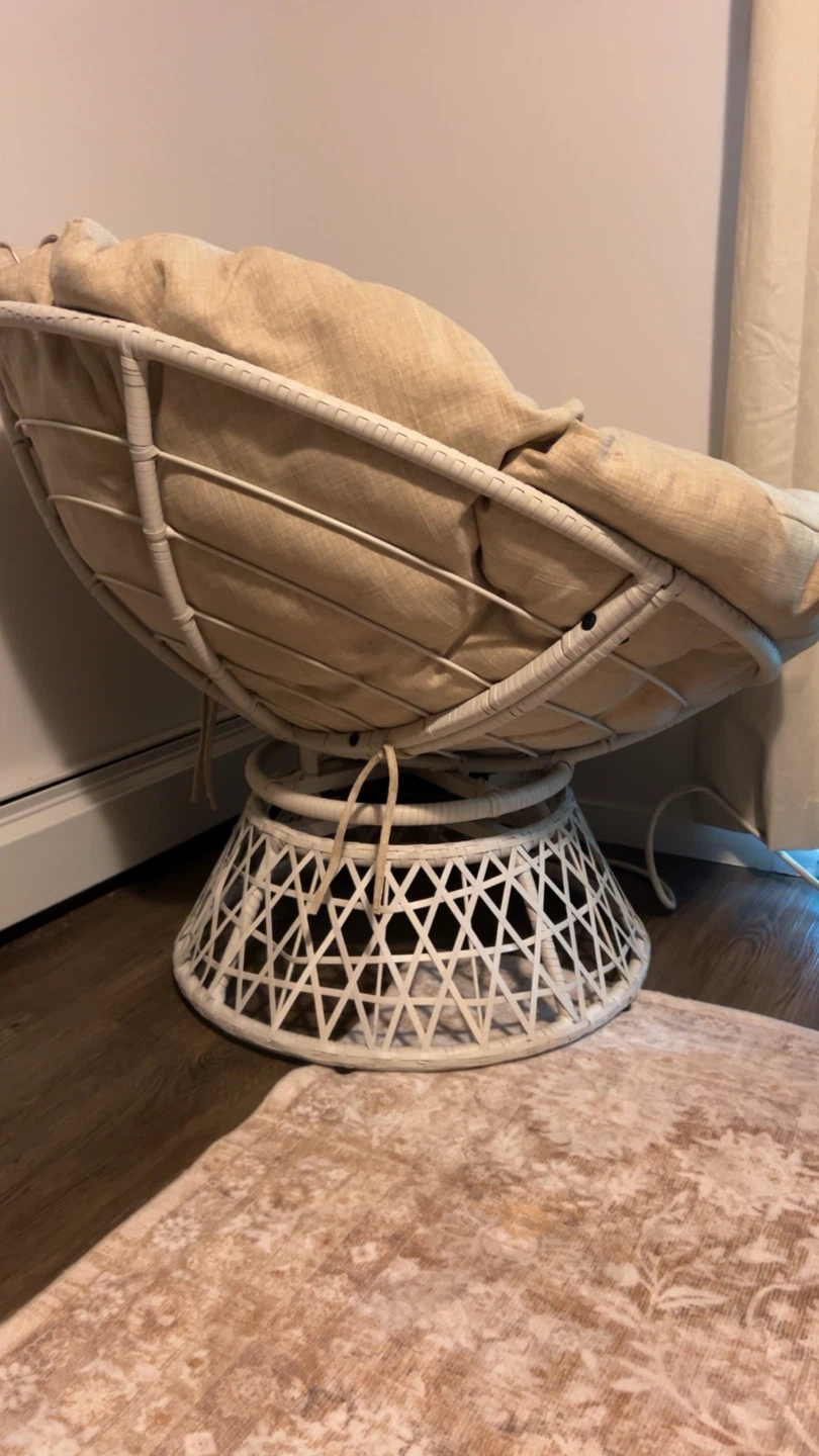 360 Swivel Tan Papasan Chair with White Woven Base - photo 3