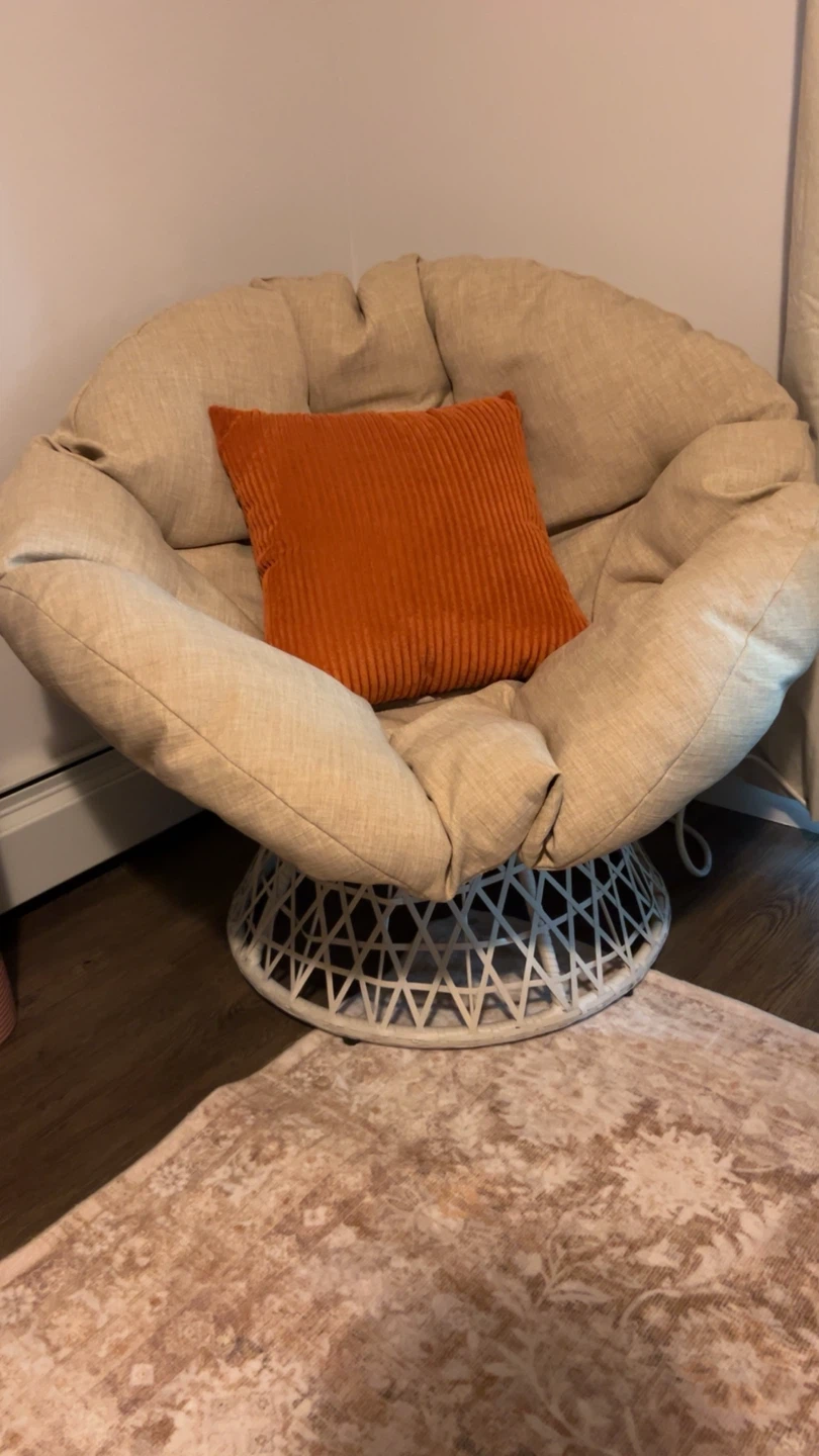 360 Swivel Tan Papasan Chair with White Woven Base - photo 5
