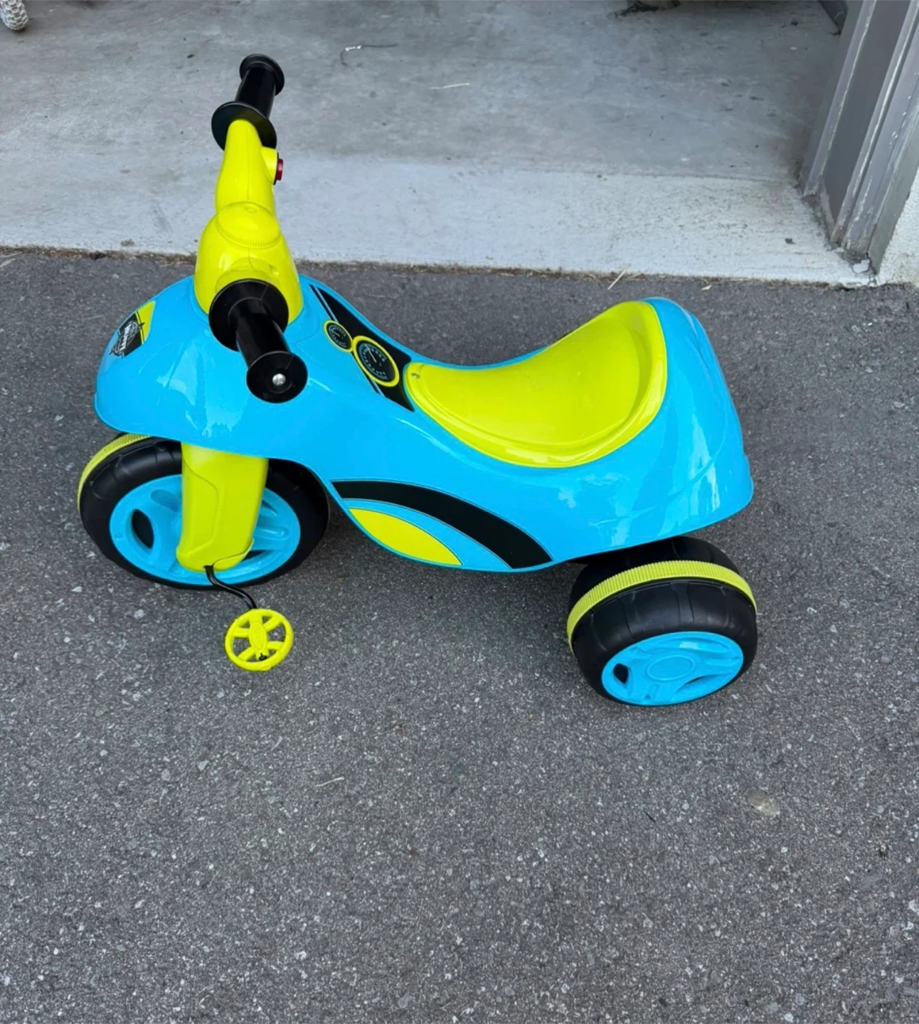 Blue and Yellow Ride-On Toy Bike