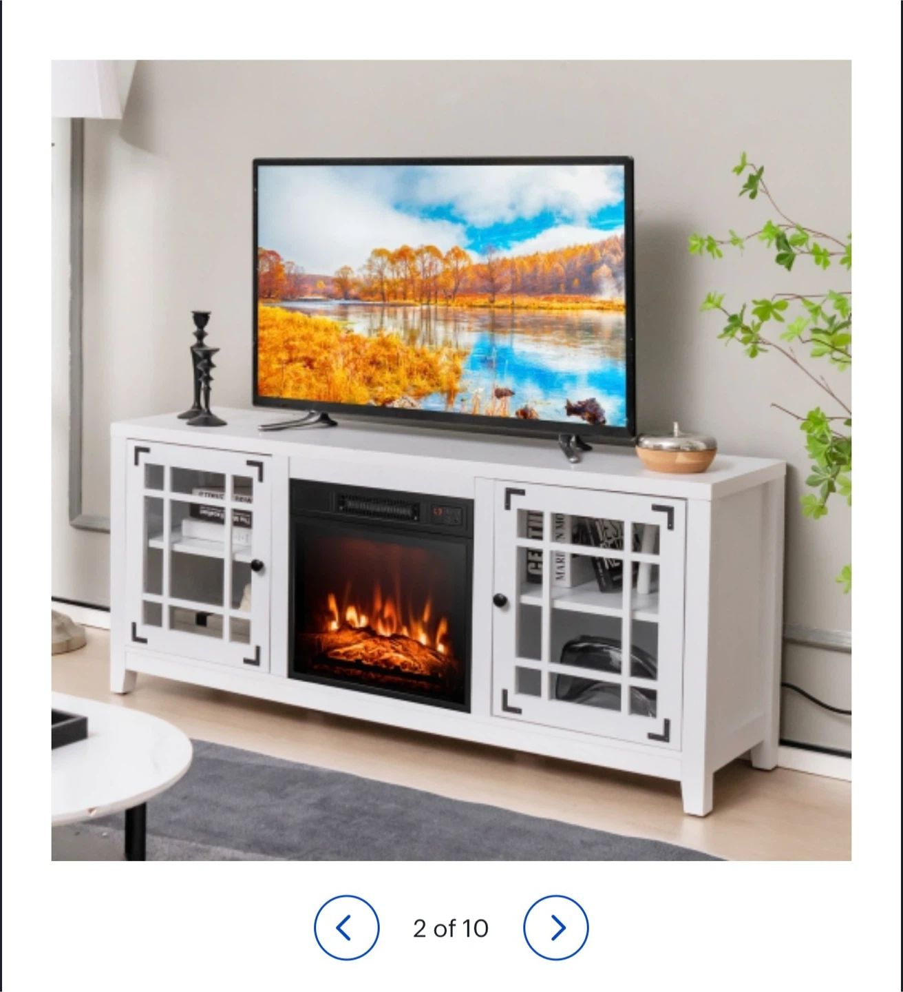 White Media Console with Electric Fireplace