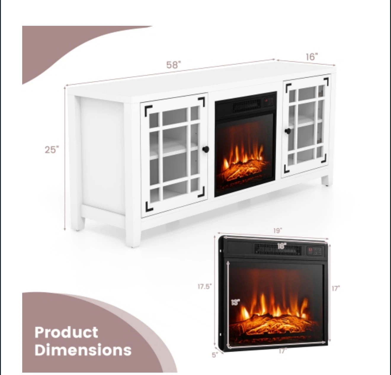 White Media Console with Electric Fireplace - photo 2