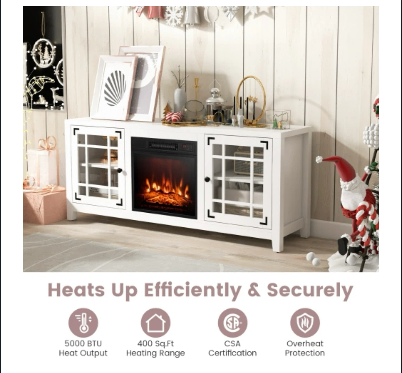 White Media Console with Electric Fireplace - photo 3