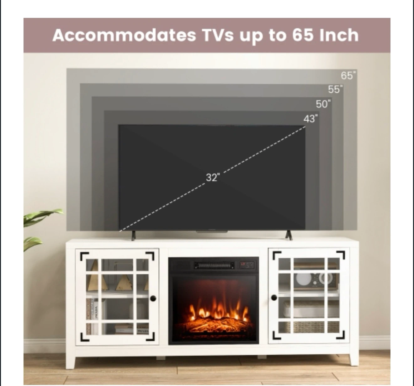 White Media Console with Electric Fireplace - photo 5