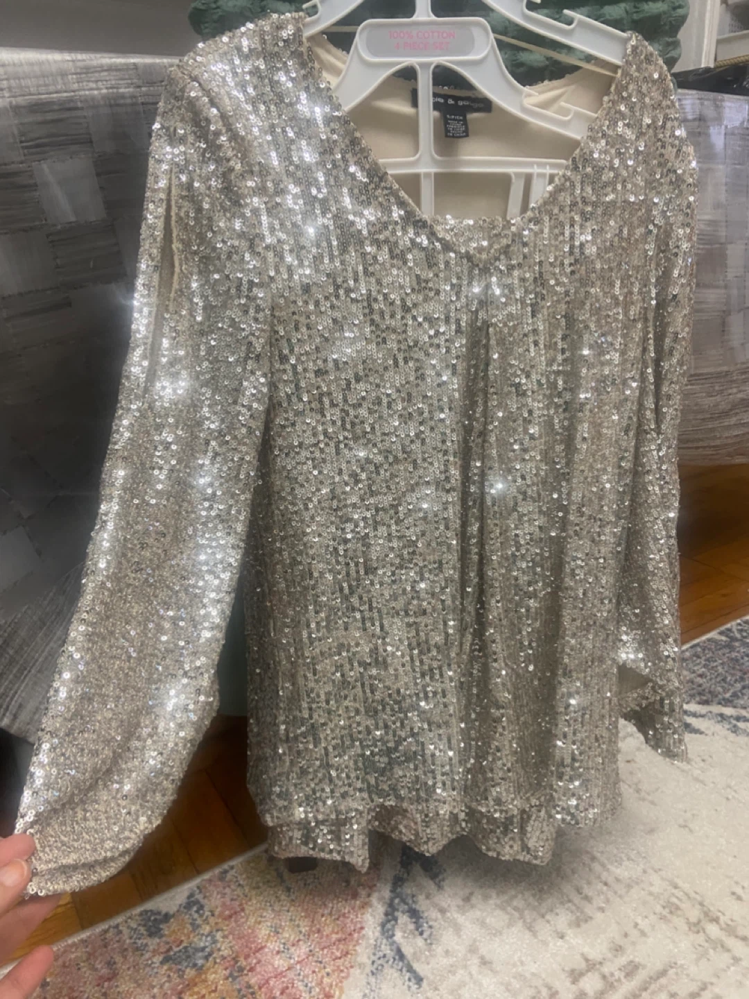 Sparkly Silver Sequin Top and Skirt Set