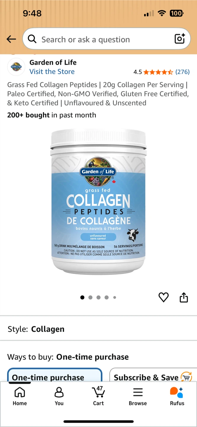 Garden of Life Grass Fed Collagen Peptides Unflavoured