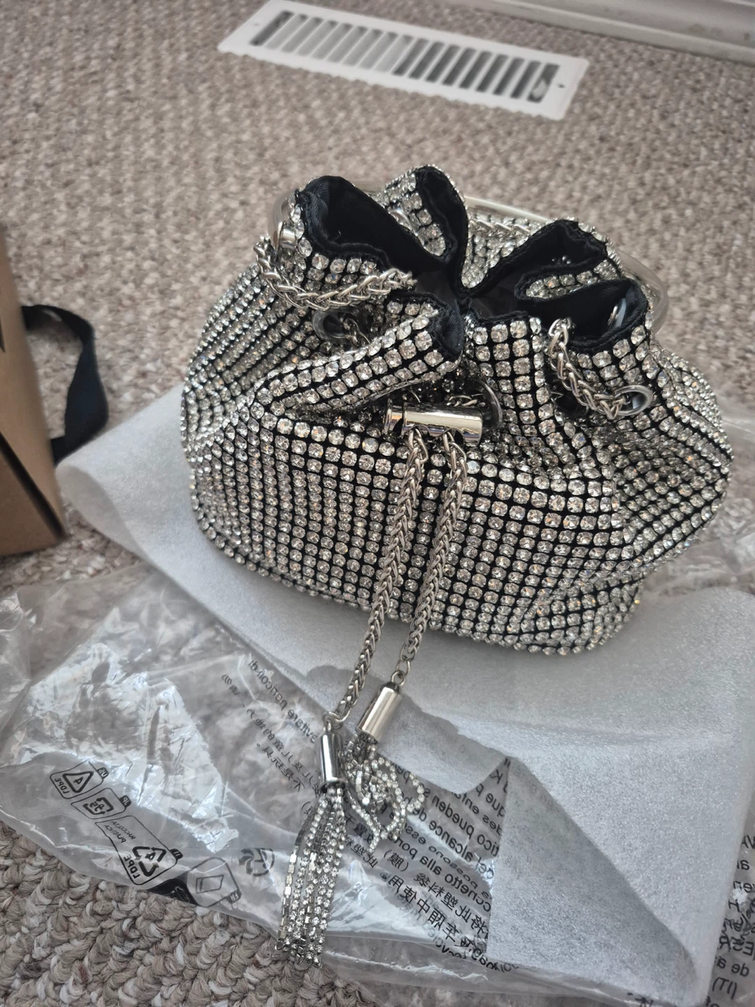 Sparkly Drawstring Bag with Chain Handle - photo 2