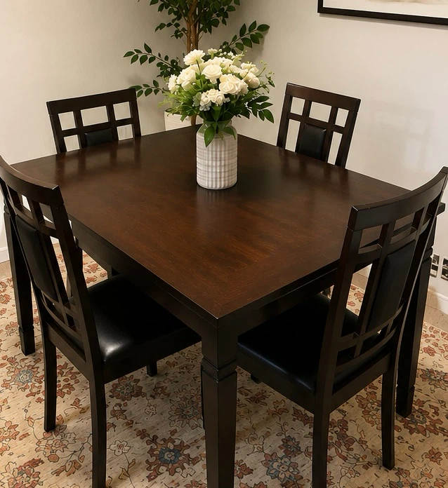 Dark Wood Dining Table Set with 4 Chairs