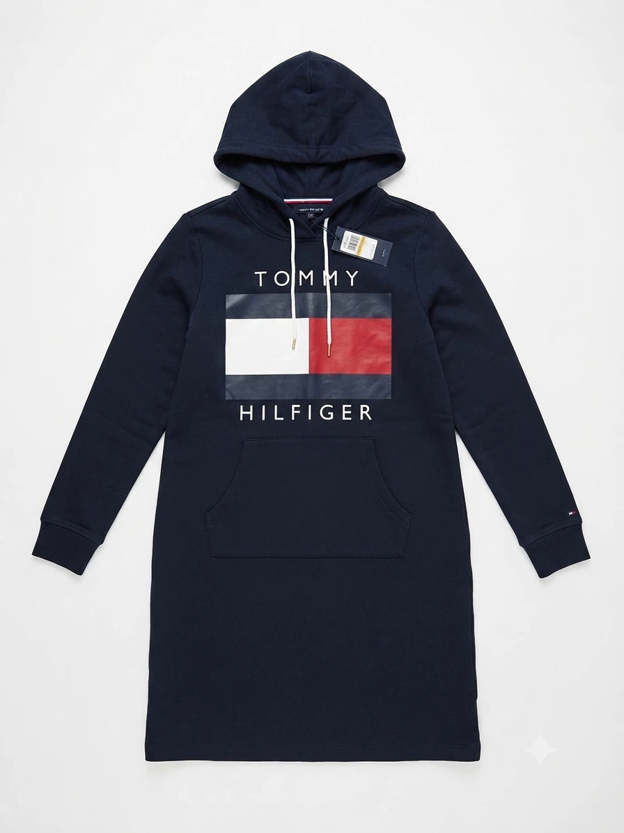 Tommy Hilfiger Navy Blue Flag Logo Hoodie Dress (Size S)
