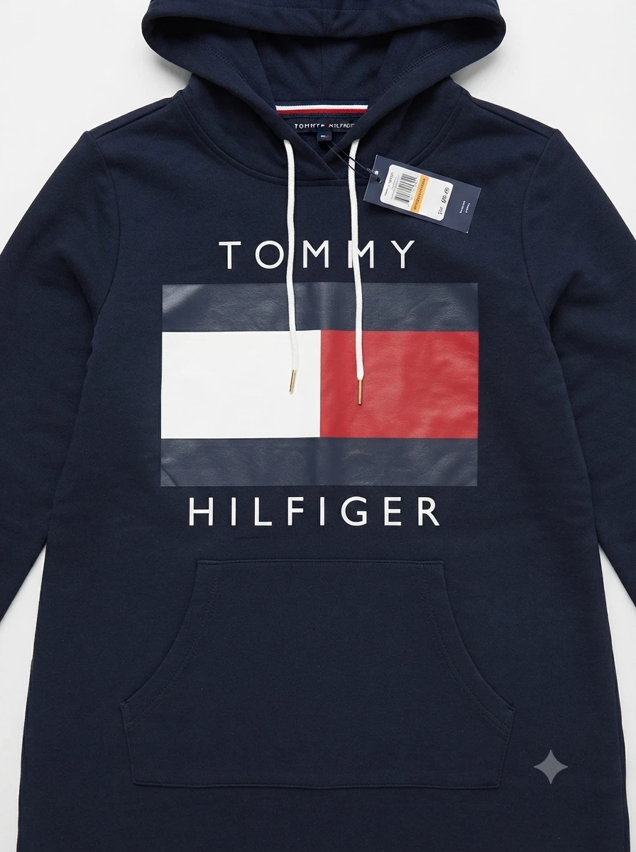 Tommy Hilfiger Navy Blue Flag Logo Hoodie Dress (Size S) - photo 2